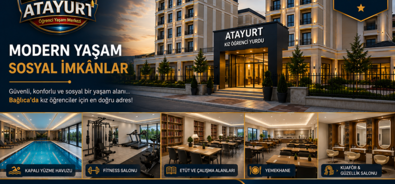 Atayurt Kız Öğrenci Yurdu Bağlıca Ankara'da kapalı yüzme havuzu, fitness salonu, etüt alanları ve sosyal yaşam imkânları sunmaktadır.