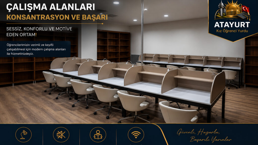Atayurt Kız Öğrenci Yurdu sessiz çalışma ve araştırma alanı
