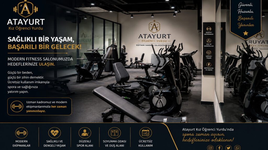 Atayurt Kız Öğrenci Yurdu öğrencilerine özel modern fitness salonu