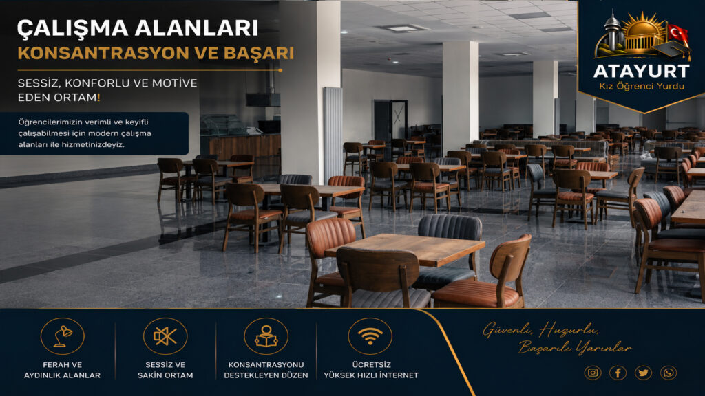 Atayurt Kız Öğrenci Yurdu modern yemekhane ve öğrenci yemek salonu